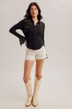 Load image into Gallery viewer, 6492- Lace Yoke Fitted Knit Button Down Top-BLACK

