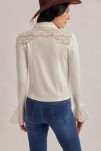 Load image into Gallery viewer, 6493- Lace Yoke Fitted Knit Button Down Top-VANILLA
