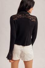 Load image into Gallery viewer, 6492- Lace Yoke Fitted Knit Button Down Top-BLACK
