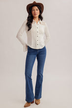 Load image into Gallery viewer, 6493- Lace Yoke Fitted Knit Button Down Top-VANILLA
