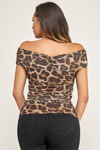 Load image into Gallery viewer, 6557- Knit Ruched Detail Off Shoulder Mesh Top
