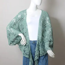 Load image into Gallery viewer, 4297-Crochet Floral Petal Kimono Wrap-MINT
