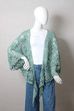 Load image into Gallery viewer, 4297-Crochet Floral Petal Kimono Wrap-MINT
