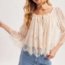 Load image into Gallery viewer, 6312- Wide Neck Ruffled Eyelash Lace Blouse -IVORY

