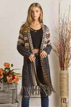 Load image into Gallery viewer, 4651- Fringe Hem Aztec Cardigan-BLACK
