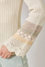 Load image into Gallery viewer, 5767-Mixed Sleeve Henley Sweater-CREAM

