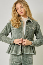 Load image into Gallery viewer, 6661- Washed Denim Peplum Jacket- GREEN
