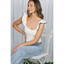Load image into Gallery viewer, 6193- Cream Ruffle Edge Crochet Knit Top

