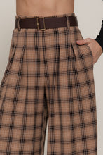 Load image into Gallery viewer, 6633- Pleated Plaid Woven Wide Long Pants-KHAKI
