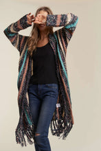 Load image into Gallery viewer, 4770-FRINGE HEM MULTI STRIPE CARDIGAN-NAVY
