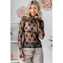 Load image into Gallery viewer, 5072-Lace Long Sleeve See Through Top-BLACK
