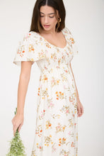 Load image into Gallery viewer, 6009- Floral Bell Sleeve Smocked Bust Midi Dress-IVORY
