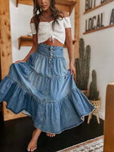 Load image into Gallery viewer, 5375-Bohemian Tiered Denim Skirt A-Line-BLUE

