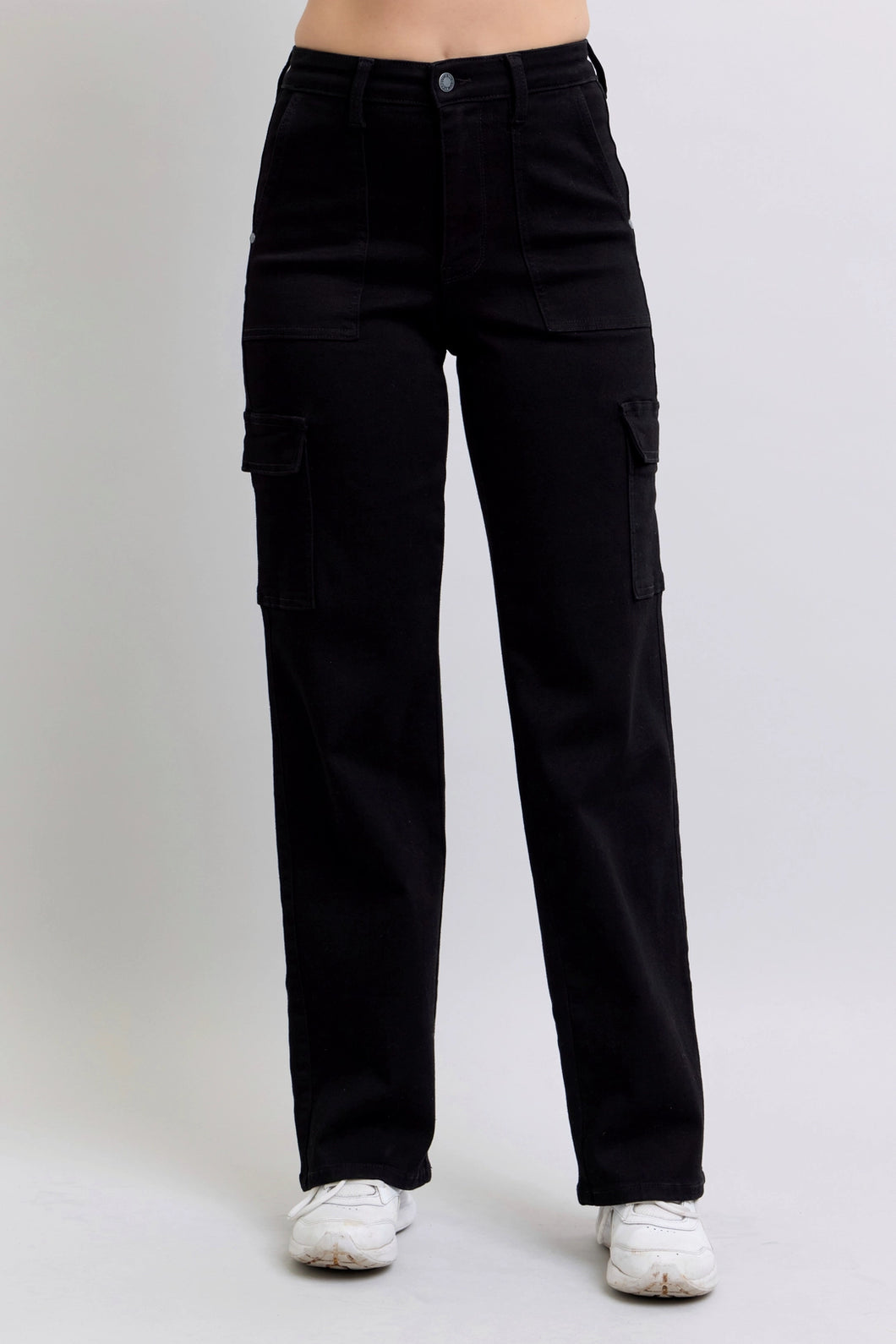 5418-  JUDY BLUE HIGH WAIST CARGO WIDE-BLACK