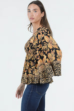 Load image into Gallery viewer, 6596- V Neck Smocked Bust Flare Sleeve Top-YELLOW
