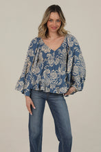 Load image into Gallery viewer, 6594- Flare Bell Sleeve Printed Top-BLUE
