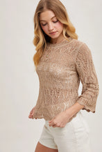 Load image into Gallery viewer, 6355- Crochet Knit Pullover Top with No Lining-TAUPE
