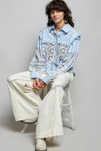 Load image into Gallery viewer, 6015- POL-Embroidered Patch Crochet Button Down Jacket-BLUE
