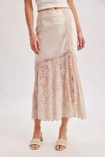 Load image into Gallery viewer, 6369- Romantic Satin Lace Trimmed Split Midi Skirt-OATMEAL
