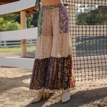 Load image into Gallery viewer, 5888-Boho Patchwork Print Tiered Lace Flare Pants
