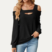 Load image into Gallery viewer, 5508-Square Neck Cold Shoulder Long Sleeve Top-BLACK
