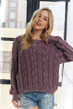 Load image into Gallery viewer, 6530-Mineral Washed Cable Knit Sweater-PLUM
