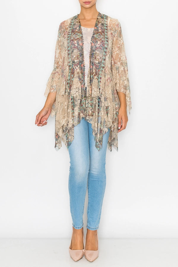 5373-Classic All Lace Cardigan with Tiered Layers