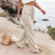 Load image into Gallery viewer, 6113- Women Drawstring Side Detail Wide Leg Beach Pants-KHAKI
