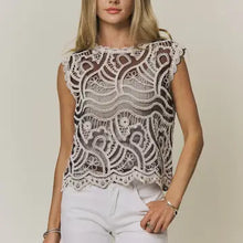 Load image into Gallery viewer, 6264- Scalloped Crochet Lace Top-BLACK
