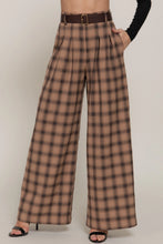 Load image into Gallery viewer, 6633- Pleated Plaid Woven Wide Long Pants-KHAKI
