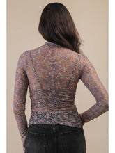 Load image into Gallery viewer, 5843-High Neck Fitted Sheer Mesh Lace Knit Top-MAUVE FLORAL
