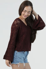 Load image into Gallery viewer, 6602- V Neck Pullover with Flare Sleeve-DRK FIG
