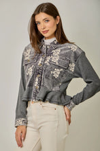 Load image into Gallery viewer, 6731- Embroidered Mixed Media Jacket-WASHED BLACK
