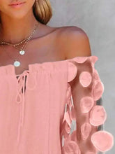 Load image into Gallery viewer, 5851-Floral Pattern Sheer Mesh Patch Frill Hem Top
