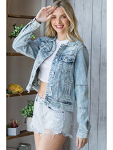 Load image into Gallery viewer, 4517-Cropped Denim Jacket with Asymmetric Seam
