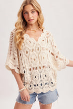 Load image into Gallery viewer, 6364- V-Neck Open-Work Crochet Top-NATURAL
