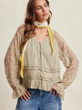Load image into Gallery viewer, 6449-Floral Lace Sleeve Tiered Lined Boho Blouse -OLIVE
