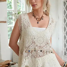 Load image into Gallery viewer, 6185- Crochet Lace Trim Tank Top w/shells
