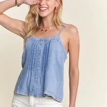 Load image into Gallery viewer, 6266-Chambray Pintuck Tank Top
