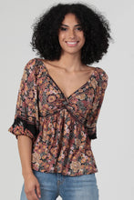 Load image into Gallery viewer, 5446-V Neck Twist Front Half Sleeve Printed Blouse
