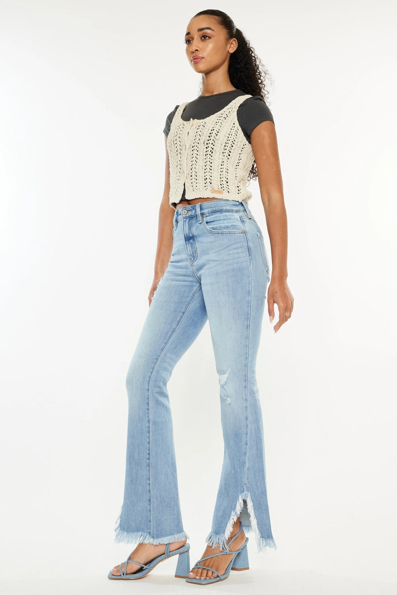 5254- KAN CAN  - HIGH RISE DISTRESS BOOTCUT-LIGHT WASH
