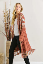 Load image into Gallery viewer, 4650- Fringe Hem Aztec Cardigan-RUST
