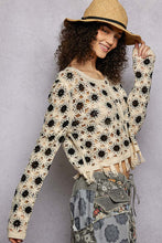 Load image into Gallery viewer, 5895- POL LONG SLEEVE CROCHET CARDIGAN-BLACK
