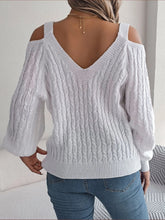 Load image into Gallery viewer, 5594-Chic Cold-Shoulder Cable Knit Sweater -WHITE
