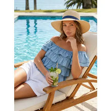 Load image into Gallery viewer, 6197- Tiered Flutter Sleeve Chambray Denim Casual Top
