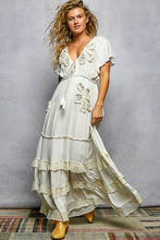Load image into Gallery viewer, 5803- POL Ruffle Trim V-Neck Embroidery Sequins Tassel Long Dress
