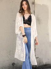 Load image into Gallery viewer, 6089- Contrast Mesh Cotton Lace Longline Kimono -IVORY
