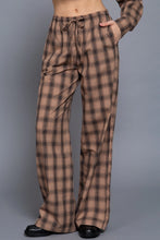 Load image into Gallery viewer, 6637- Wide Leg Plaid Woven Pants-KHAKI
