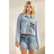 Load image into Gallery viewer, 5780-Classic Denim Jacket with Lace Floral Contrast
