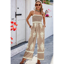 Load image into Gallery viewer, 4415-Off Shoulder Ruched Printed Jumpsuit -KHAKI
